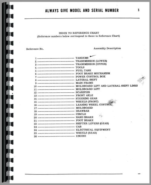 Parts Manual for Adams 414 Grader Sample Page From Manual