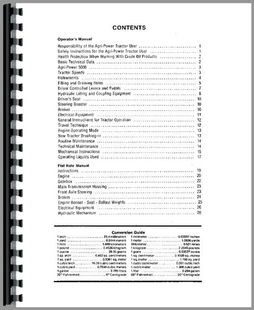 Operators Manual for Agri 5000 Tractor Sample Page From Manual