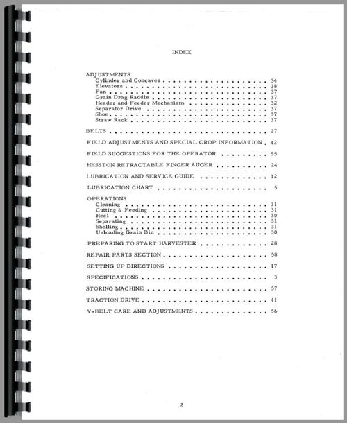 Operators Manual for Allis Chalmers 100 Combine Sample Page From Manual