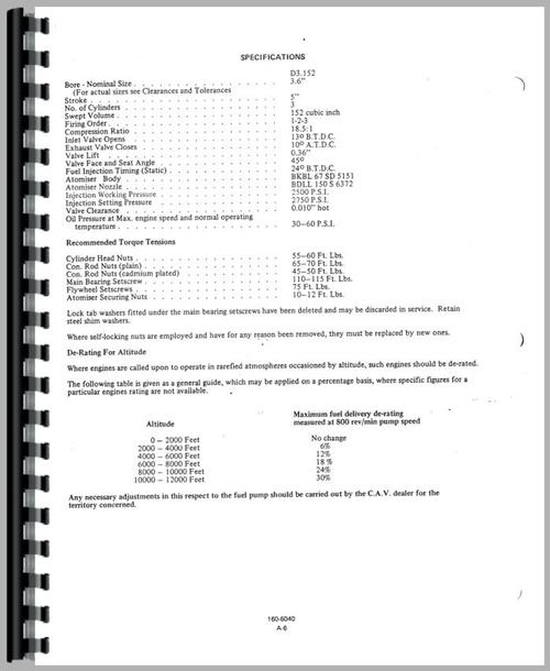 Service Manual for Allis Chalmers 160 Tractor Sample Page From Manual