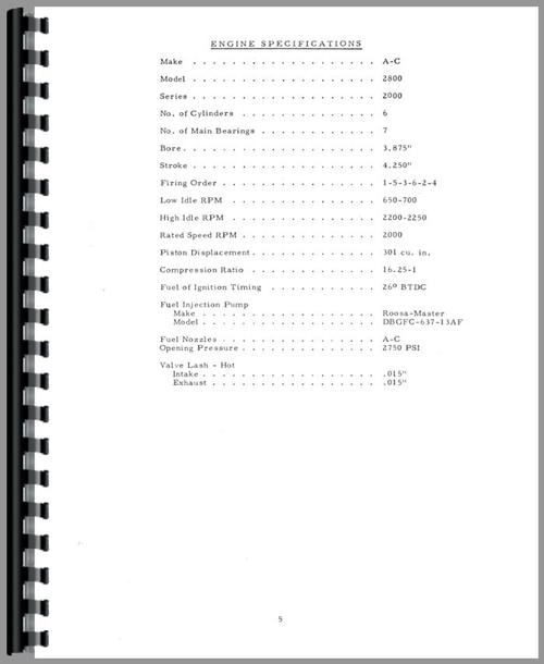 Operators Manual for Allis Chalmers 180 Tractor Sample Page From Manual