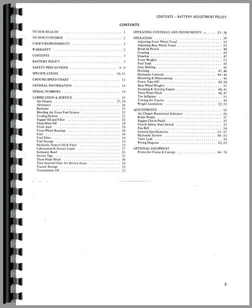 Operators Manual for Allis Chalmers 185 Tractor Sample Page From Manual