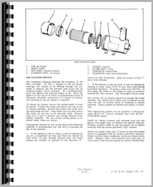 Service Manual for Allis Chalmers 190 Tractor Sample Page From Manual