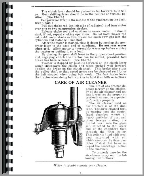 Operators Manual for Allis Chalmers 20-35 Tractor Sample Page From Manual