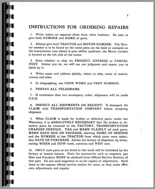 Parts Manual for Allis Chalmers 20-35 Tractor Sample Page From Manual