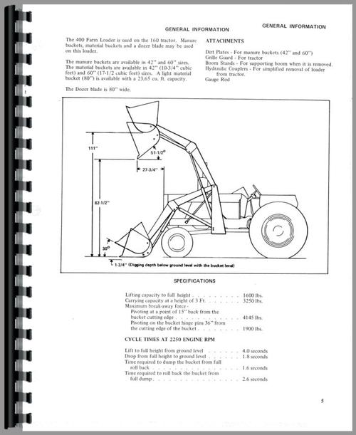 Operators Manual for Allis Chalmers 400 Farm Loader Sample Page From Manual