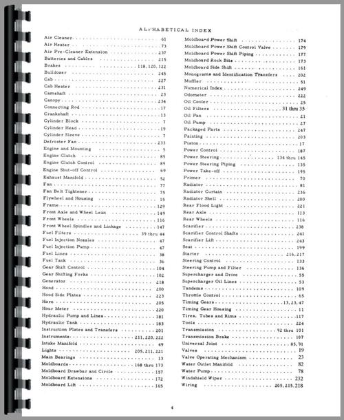 Parts Manual for Allis Chalmers 45 Motor Grader Sample Page From Manual