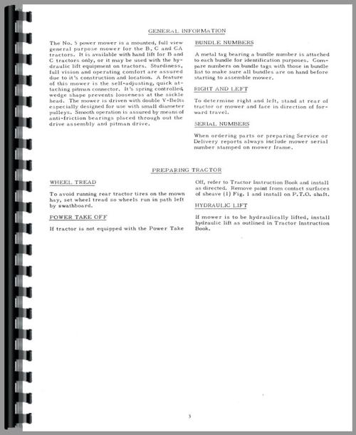 Operators & Parts Manual for Allis Chalmers 5 Sickle Bar Mower Sample Page From Manual