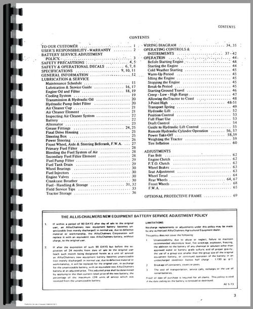 Operators Manual for Allis Chalmers 5050 Tractor Sample Page From Manual