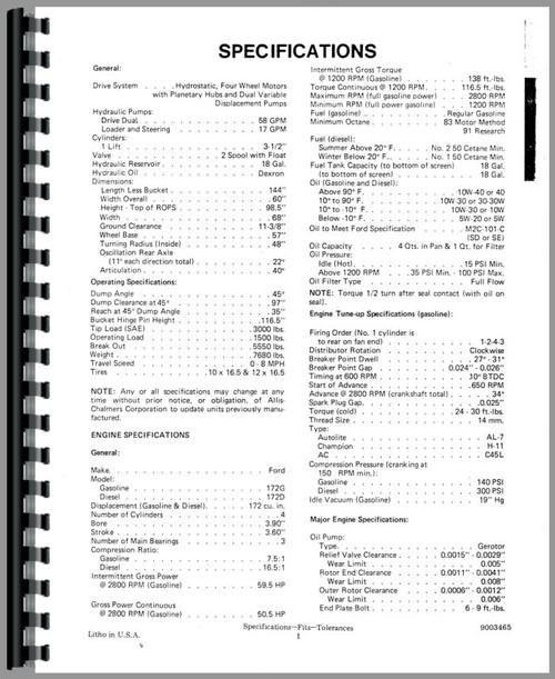 Service Manual for Allis Chalmers 540 Articulated Loader Sample Page From Manual