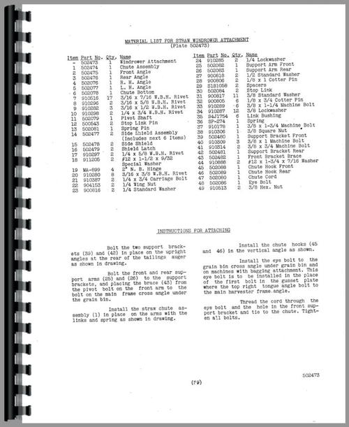 Operators Manual for Allis Chalmers 60 Combine Sample Page From Manual