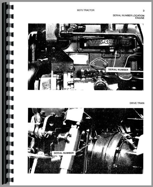 Parts Manual for Allis Chalmers 6070 Tractor Sample Page From Manual