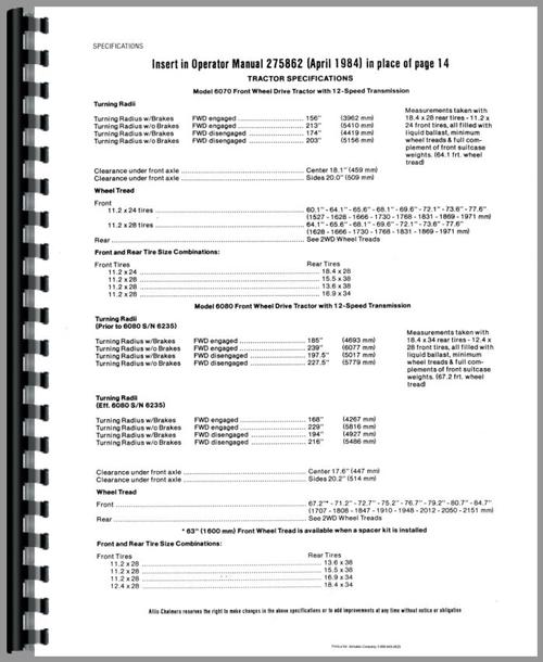 Operators Manual for Allis Chalmers 6080 Tractor Sample Page From Manual
