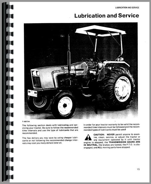 Operators Manual for Allis Chalmers 6140 Tractor Sample Page From Manual