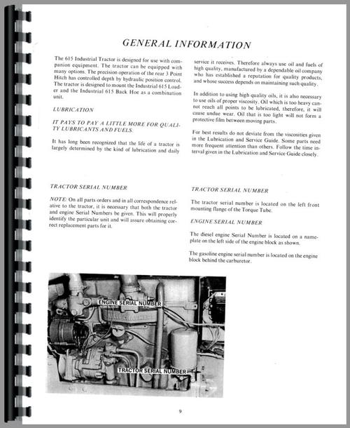 Operators Manual for Allis Chalmers 615 Backhoe Tractor Sample Page From Manual