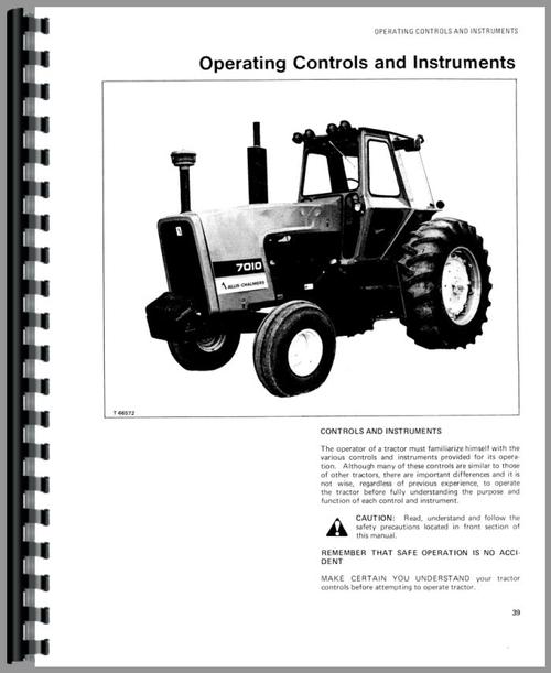 Operators Manual for Allis Chalmers 7010 Tractor Sample Page From Manual