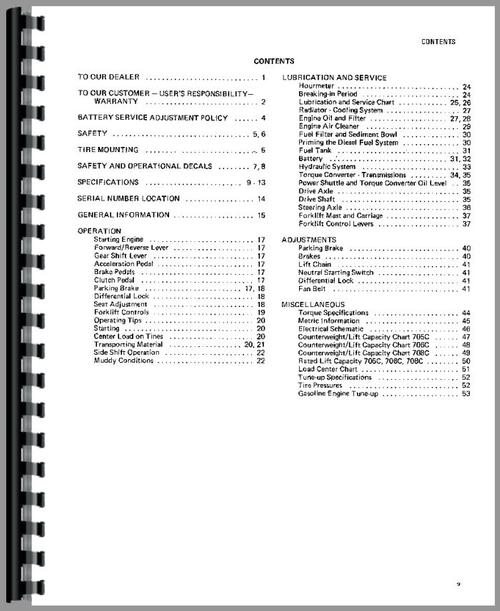 Operators Manual for Allis Chalmers 705C Forklift Sample Page From Manual