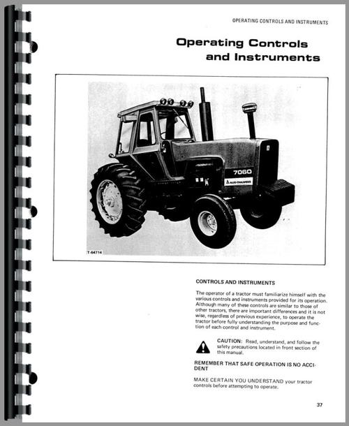 Operators Manual for Allis Chalmers 7060 Tractor Sample Page From Manual