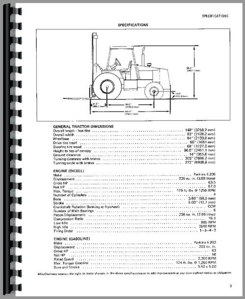 Operators Manual for Allis Chalmers 706C Forklift Sample Page From Manual