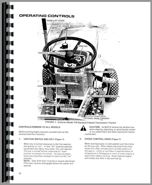 Operators Manual for Allis Chalmers 712H Lawn & Garden Tractor Sample Page From Manual