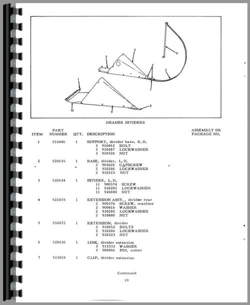 Parts Manual for Allis Chalmers 72 Combine Sample Page From Manual