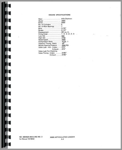 Service Manual for Allis Chalmers 840B Wheel Loader Sample Page From Manual