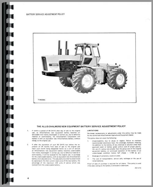 Operators Manual for Allis Chalmers 8550 Tractor Sample Page From Manual