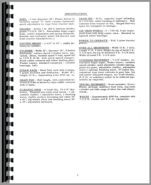Operators Manual for Allis Chalmers 90 Combine Sample Page From Manual