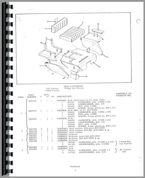 Parts Manual for Allis Chalmers Big Ten Lawn & Garden Tractor Sample Page From Manual