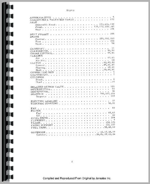 Parts Manual for Allis Chalmers C Tractor Sample Page From Manual