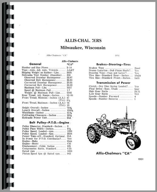 Service Manual for Allis Chalmers CA Tractor Sample Page From Manual