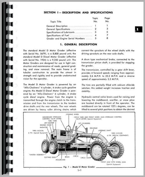 Service Manual for Allis Chalmers D Motor Grader Sample Page From Manual