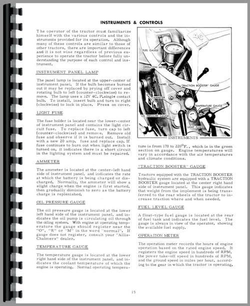 Operators Manual for Allis Chalmers D10 Tractor Sample Page From Manual