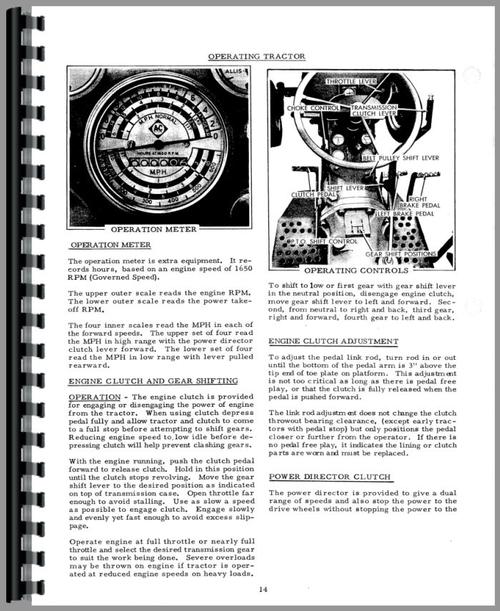Operators Manual for Allis Chalmers D14 Tractor Sample Page From Manual