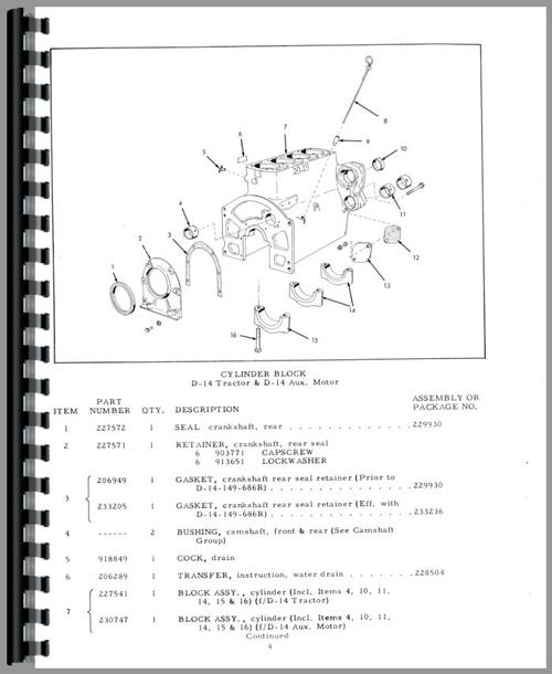 Parts Manual for Allis Chalmers D14 Tractor Sample Page From Manual