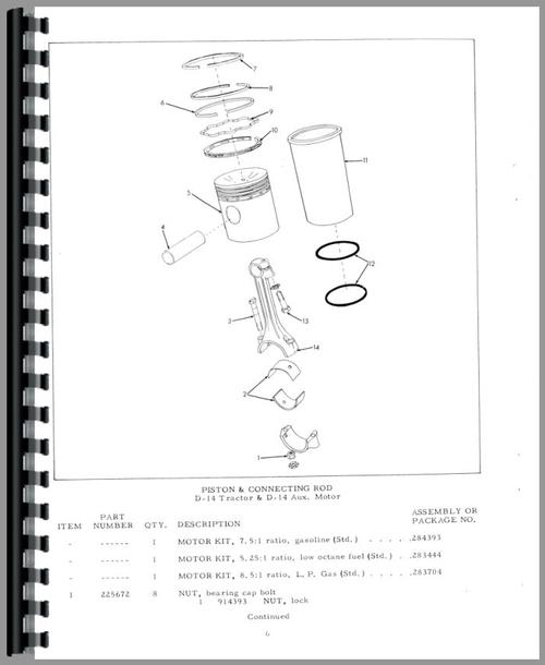 Parts Manual for Allis Chalmers D14 Tractor Sample Page From Manual
