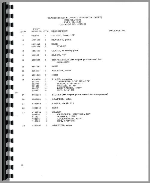 Parts Manual for Allis Chalmers FL 40 Forklift Sample Page From Manual