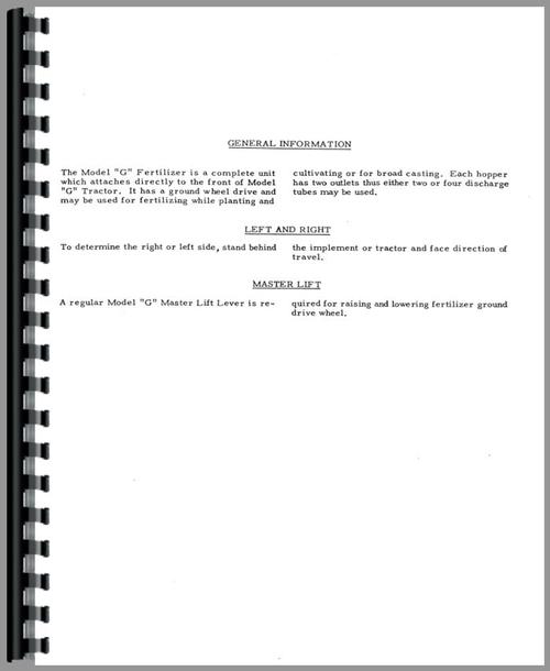 Operators Manual for Allis Chalmers G Farm Implements Sample Page From Manual