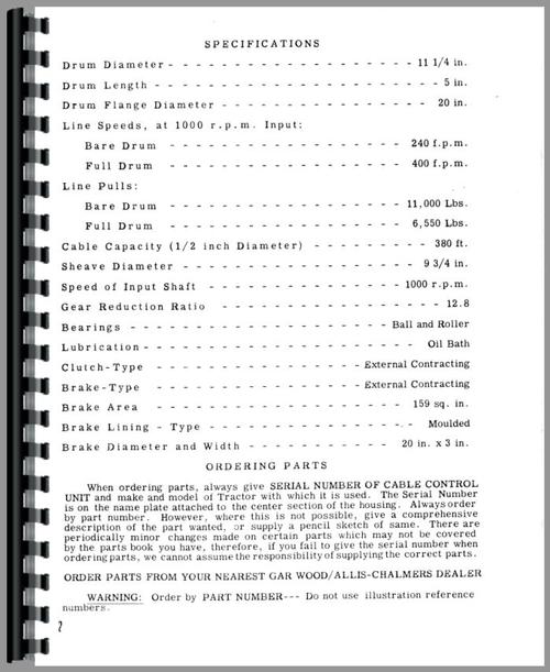 Parts Manual for Allis Chalmers Garwood Motor Grader Sample Page From Manual