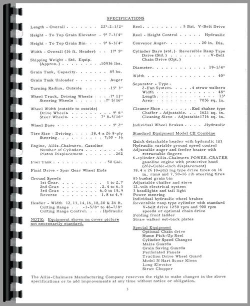 Operators Manual for Allis Chalmers C1 Combine Sample Page From Manual
