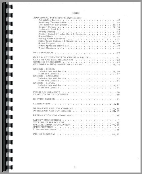 Operators Manual for Allis Chalmers A2 Combine Sample Page From Manual