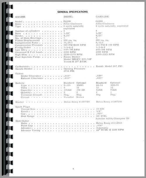 Operators Manual for Allis Chalmers H4 Crawler Sample Page From Manual