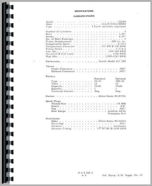 Service Manual for Allis Chalmers H4 Crawler Sample Page From Manual