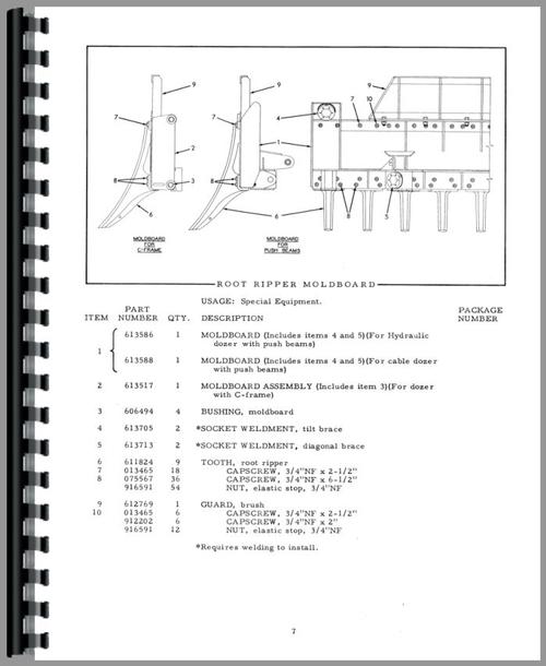 Parts Manual for Allis Chalmers HD11 Attachment Sample Page From Manual