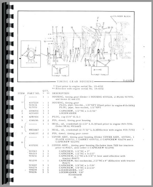 Parts Manual for Allis Chalmers HD11B Crawler Sample Page From Manual