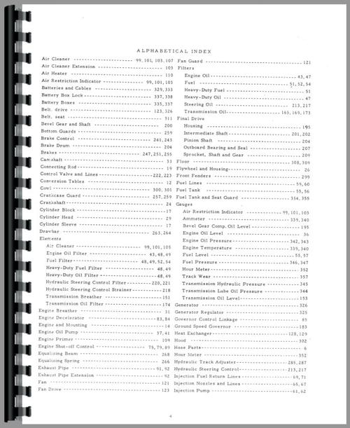Parts Manual for Allis Chalmers HD11EP Crawler Sample Page From Manual