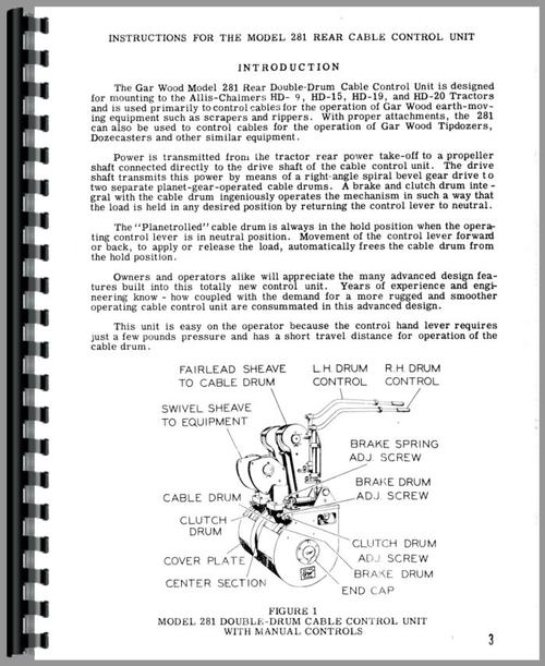 Parts Manual for Allis Chalmers HD15 Crawler Garwood 281 Cable Control Sample Page From Manual