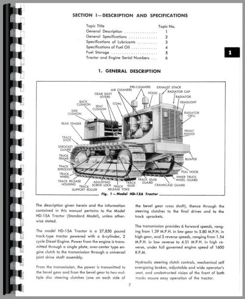 Service Manual for Allis Chalmers HD15A Crawler Sample Page From Manual