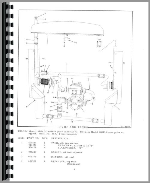 Parts Manual for Allis Chalmers HD16 Crawler Sample Page From Manual