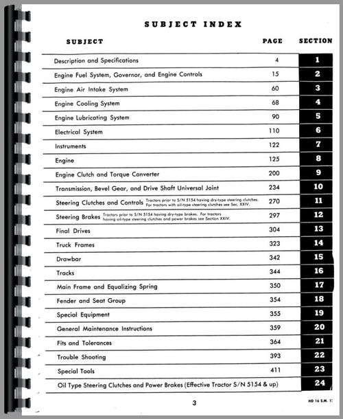 Service Manual for Allis Chalmers HD16A Crawler Sample Page From Manual